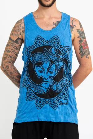 Mens Om Buddha Face Tank Top in Blue