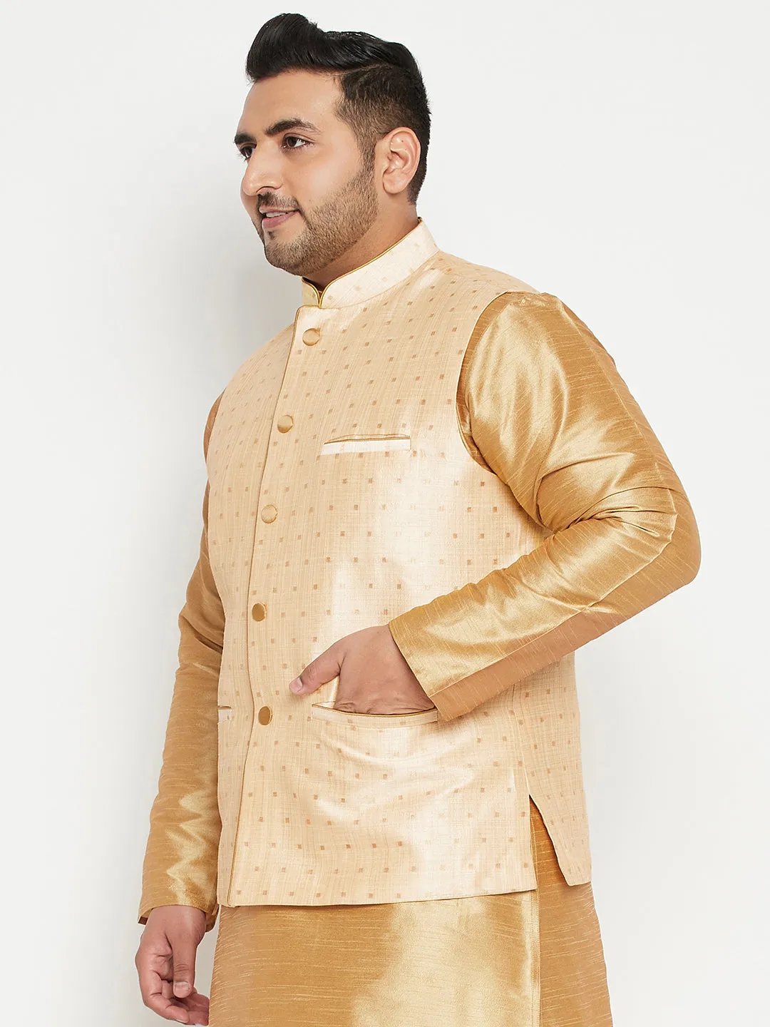 Men's Plus Gold Nehru Jacket - Vastramay