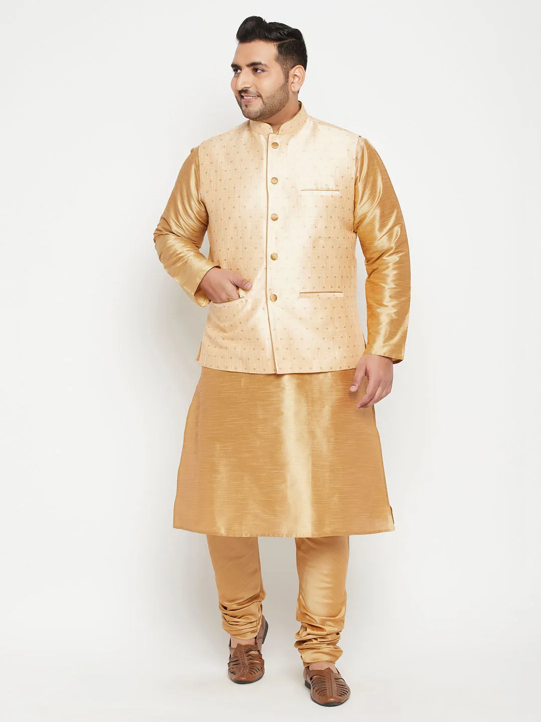 Men's Plus Gold Nehru Jacket - Vastramay