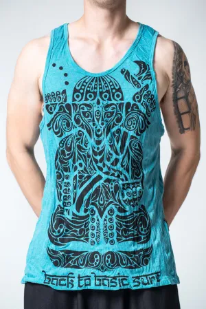 Mens Tattoo Ganesh Tank Top in Turquoise