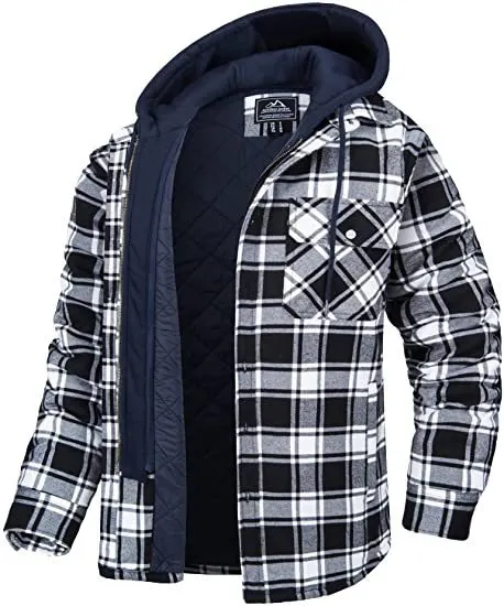 Men's Thick Padded Long Sleeve Loose Plaid Jacket