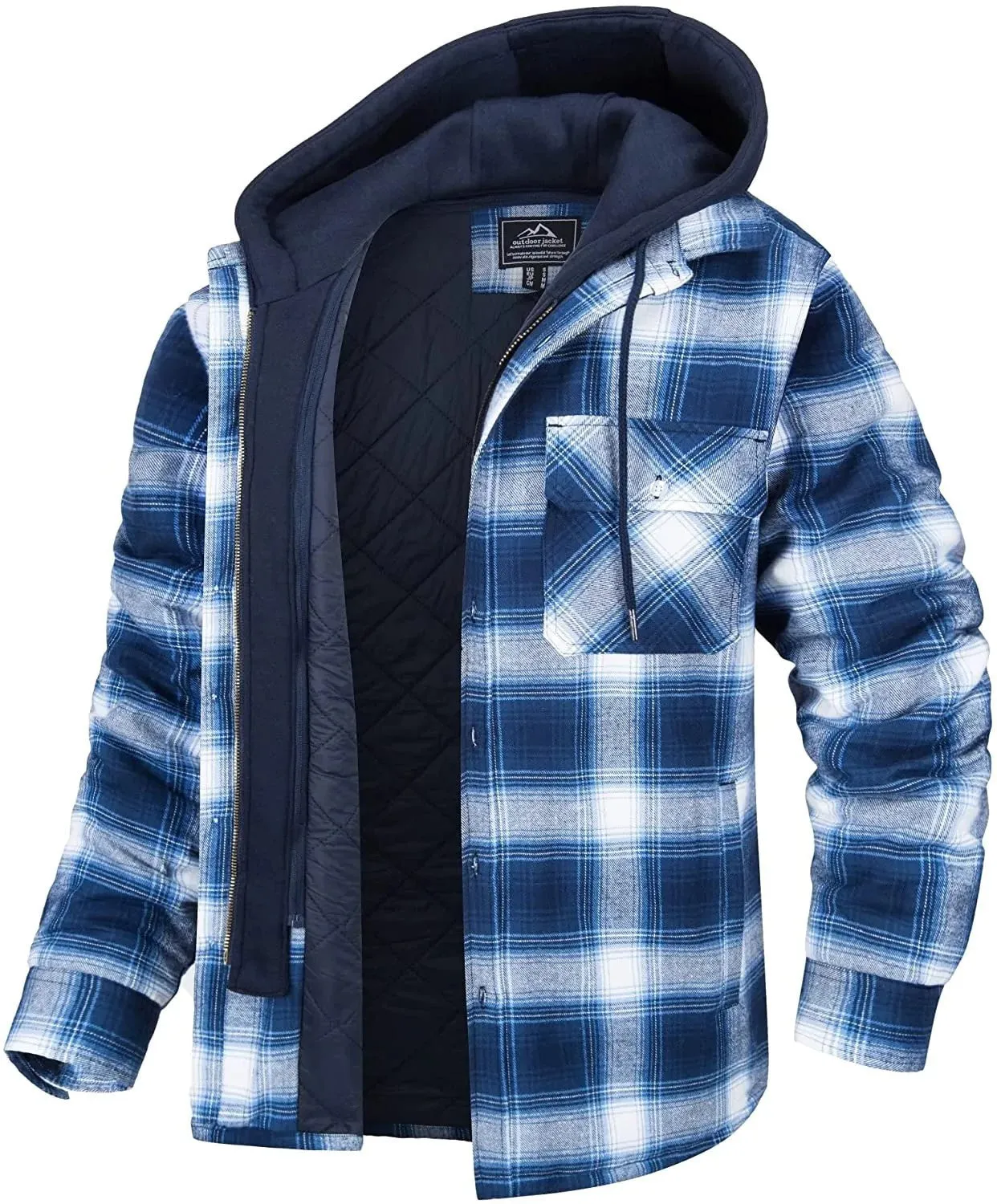 Men's Thick Padded Long Sleeve Loose Plaid Jacket