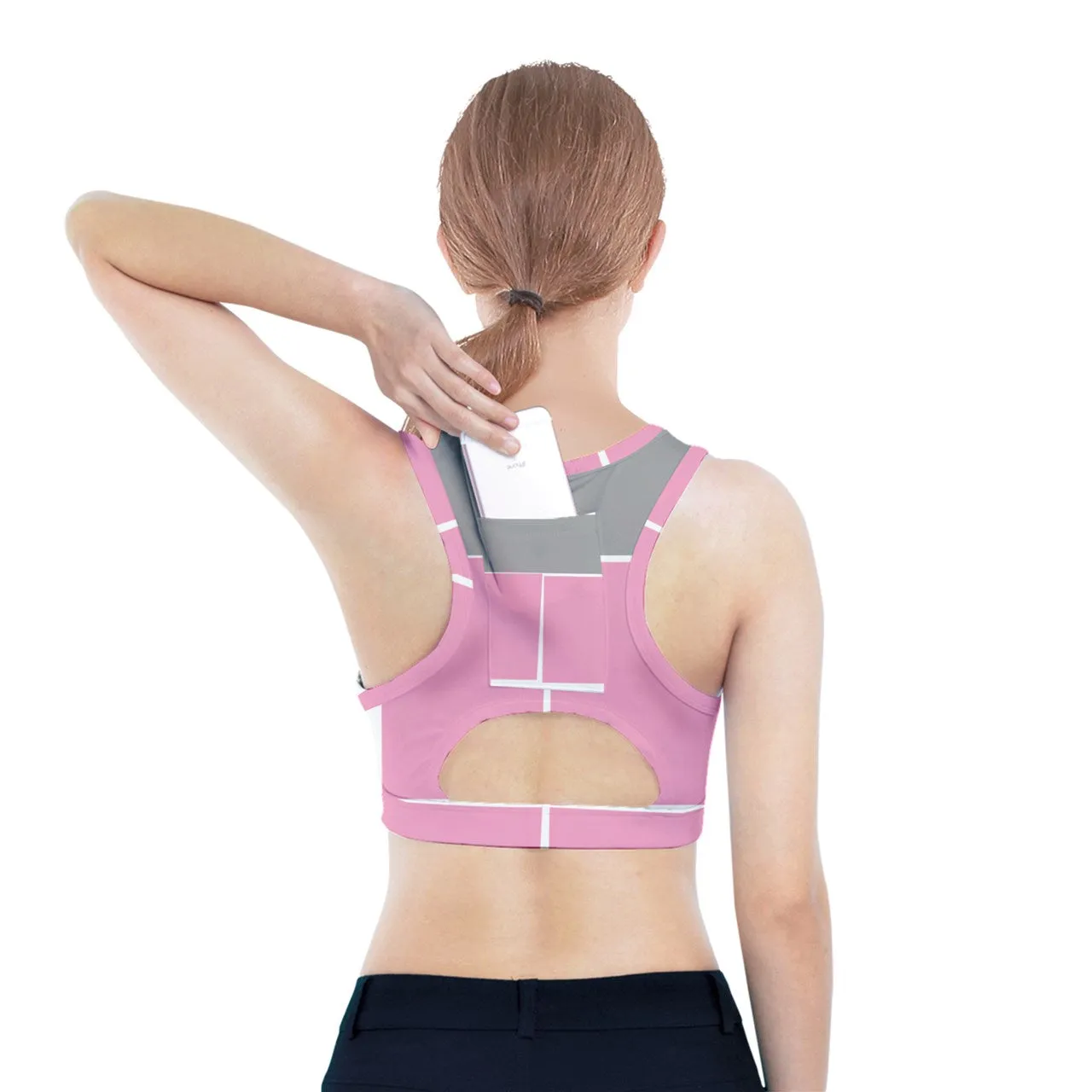 Mesh Knit Sneakers Design pink Sports Bra With Pocket