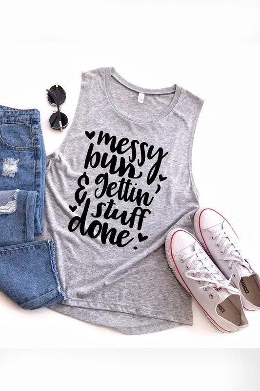 Messy Bun Grey Graphic Tank