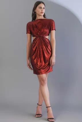 Metallic Boat Neck Short Dress