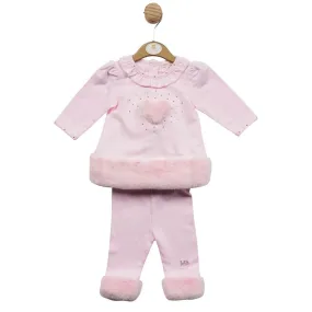 Mintini - Pink 2 piece legging set with faux fur trim