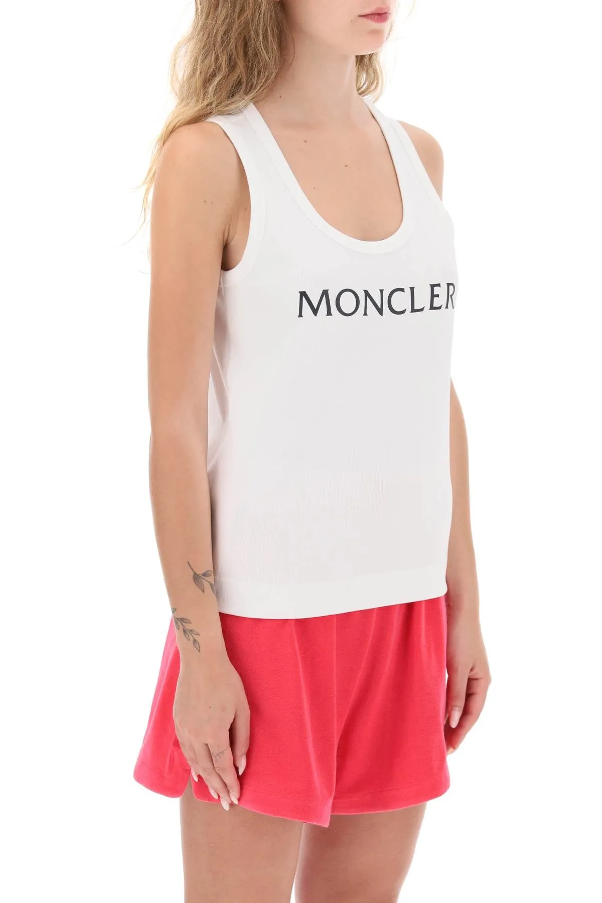 Moncler basic logo print ribbed tank top