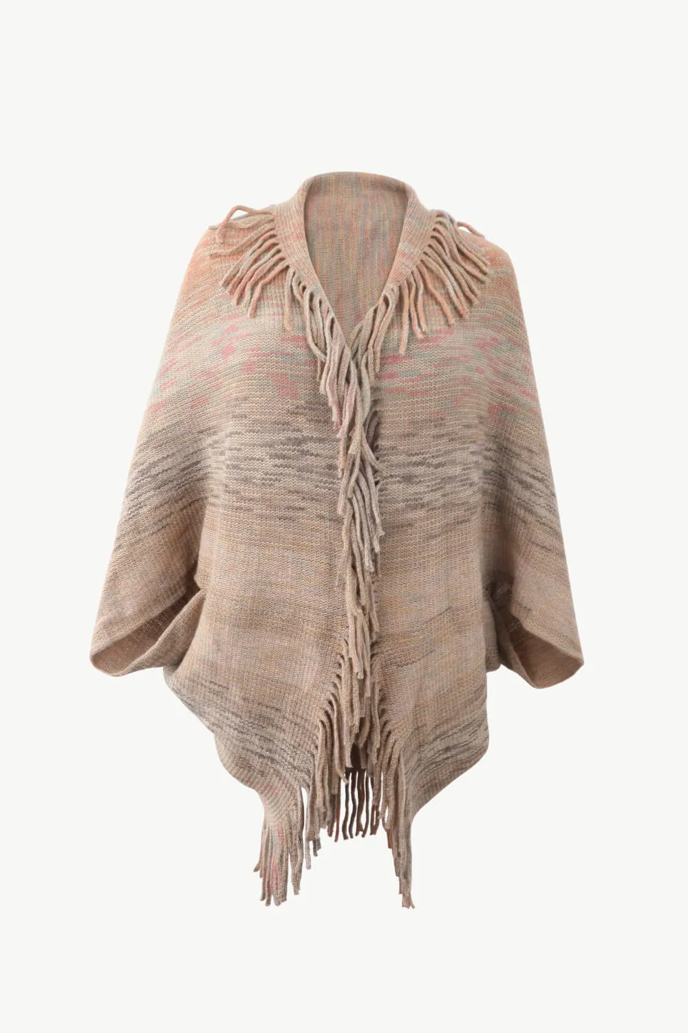 Multicolored Fringe Trim Poncho