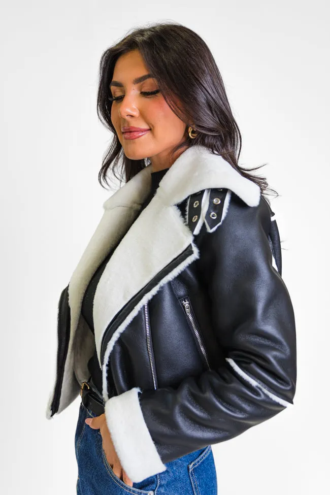 Night Rhythm Black Sherpa Trim Jacket SALE