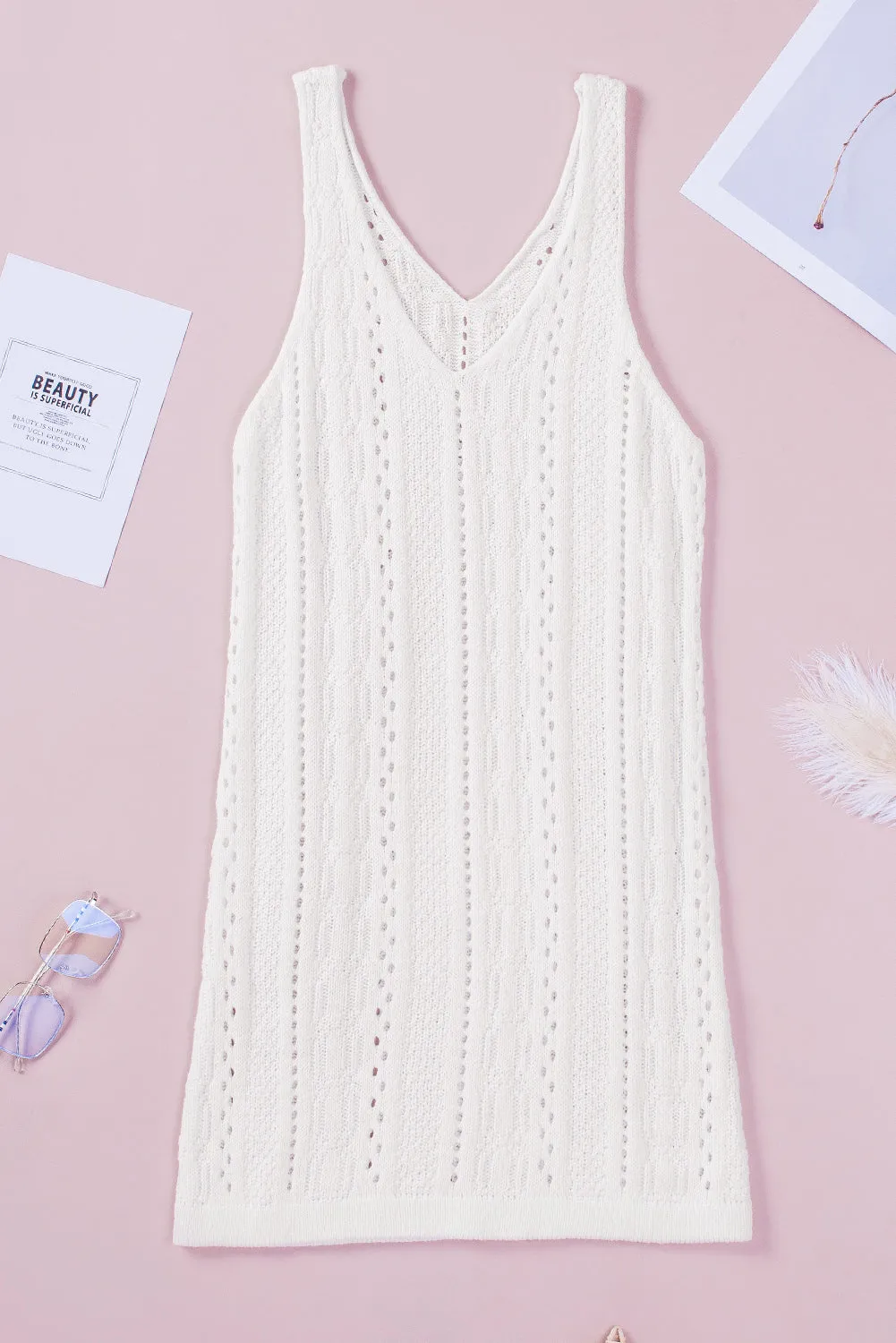 Openwork Sleeveless V-Neck Knit Dress