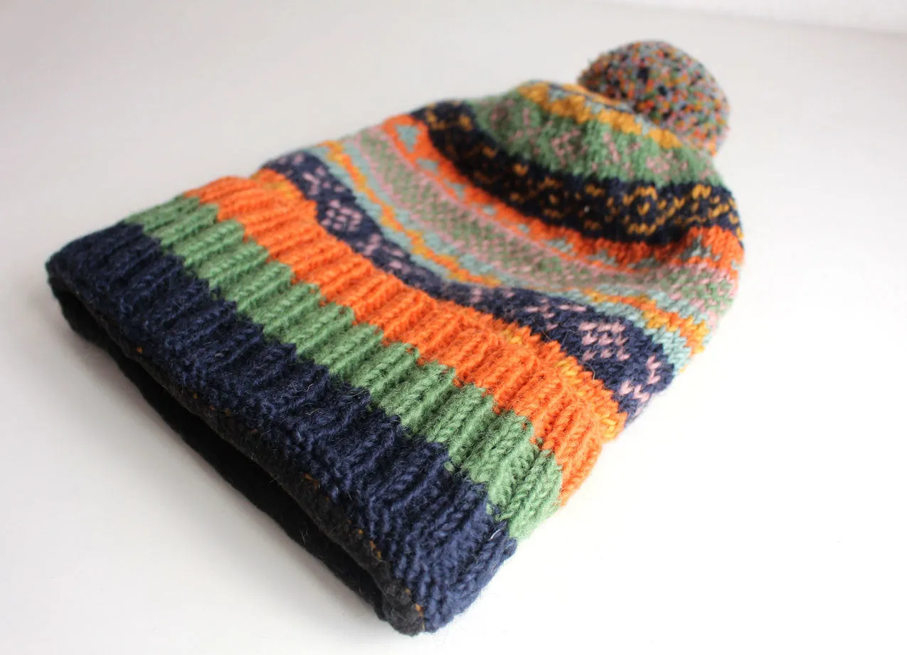 Orange Pure and Soft Wool Winter Sherpa Pom Pom Beanie