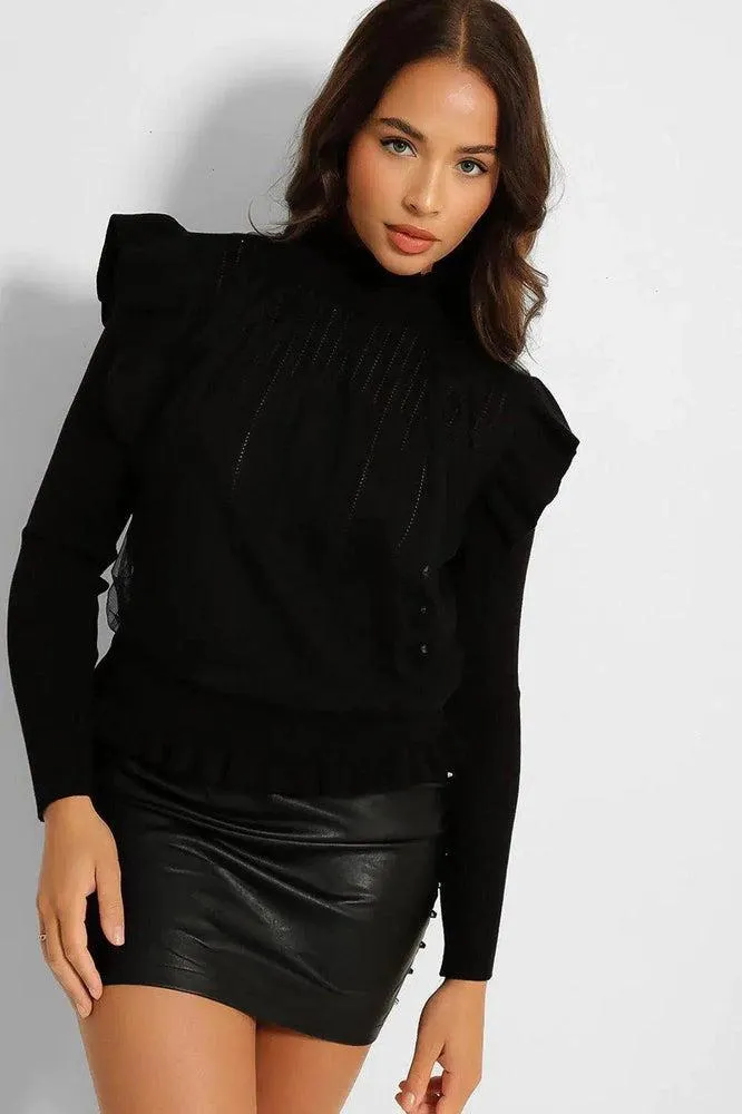 Organza Layer High Neck Frilled Pullover