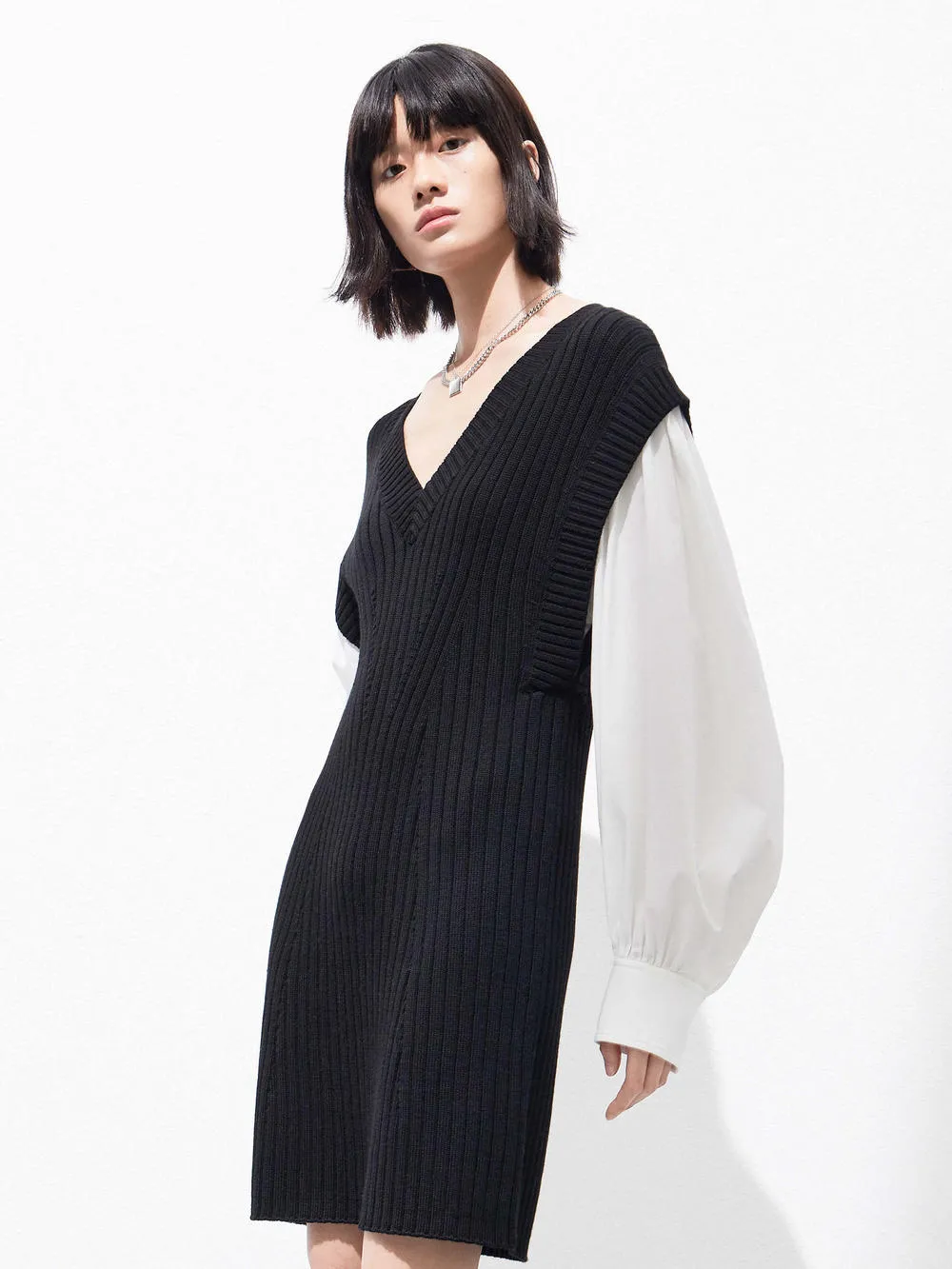 Paneled Wool Blend Dress