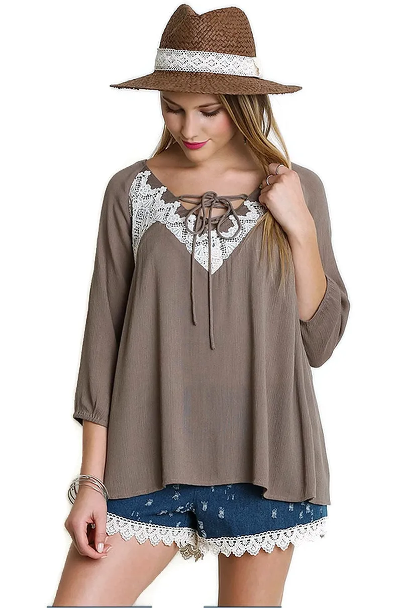 Peasant Lace Top, Mocha