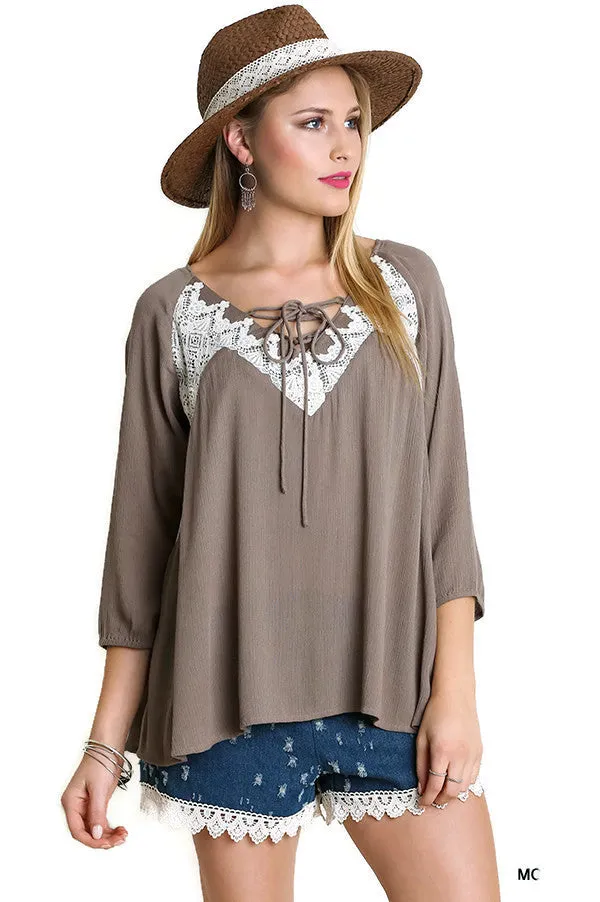 Peasant Lace Top, Mocha