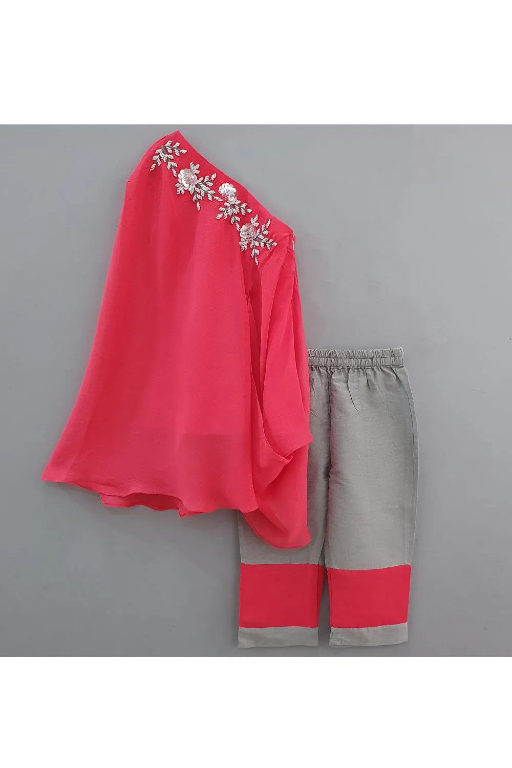 Pink And Grey Cowl Style Tunic With Pant Set