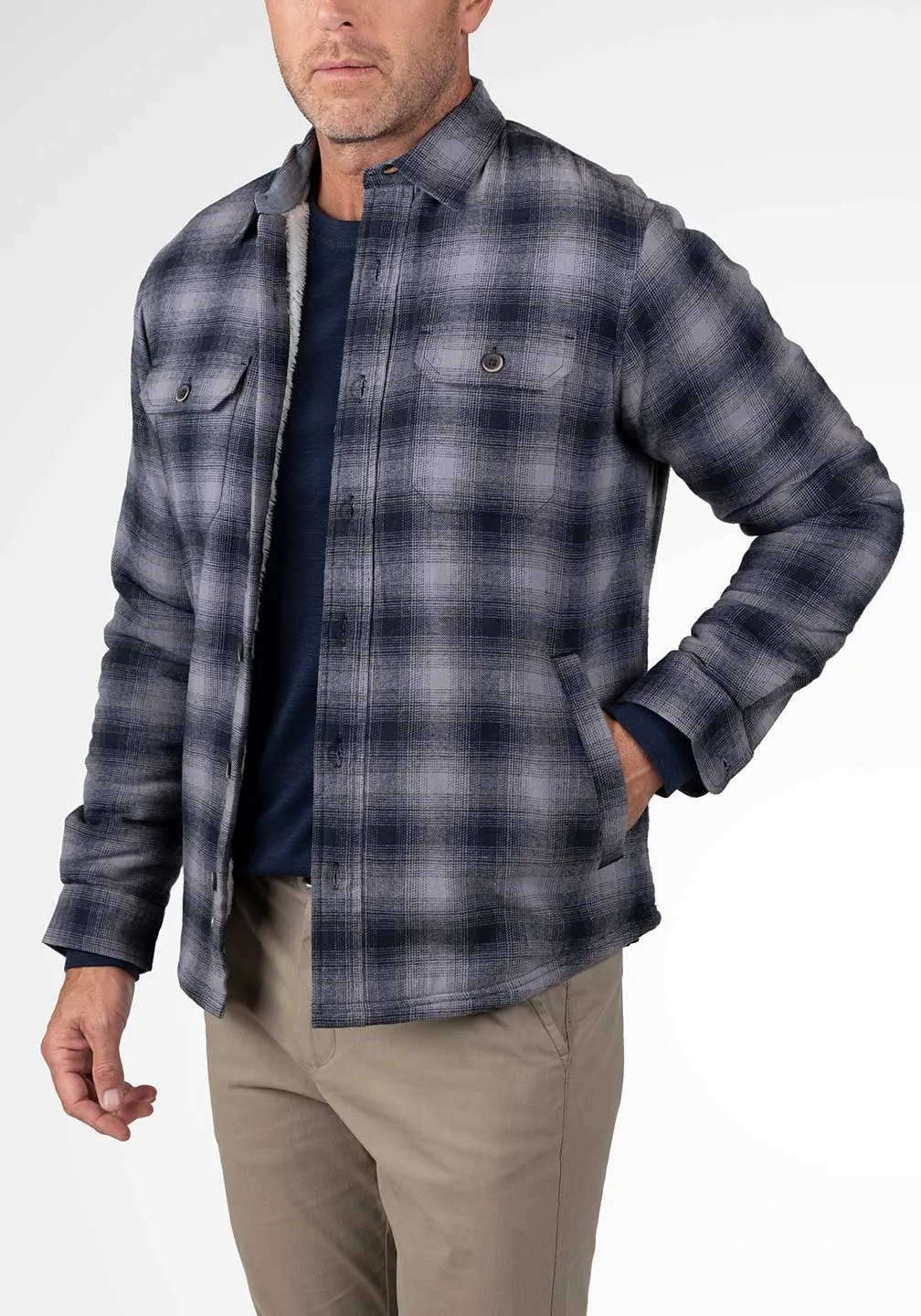 Plaid Flannel Shirt Jacket with Sherpa Lining