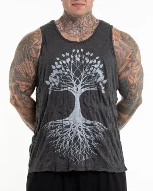 Plus Size Mens Tree of Life Tank Top in Silver on Black