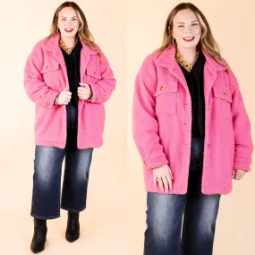 Plush Comfort Button Up Sherpa Shacket in Hot Pink