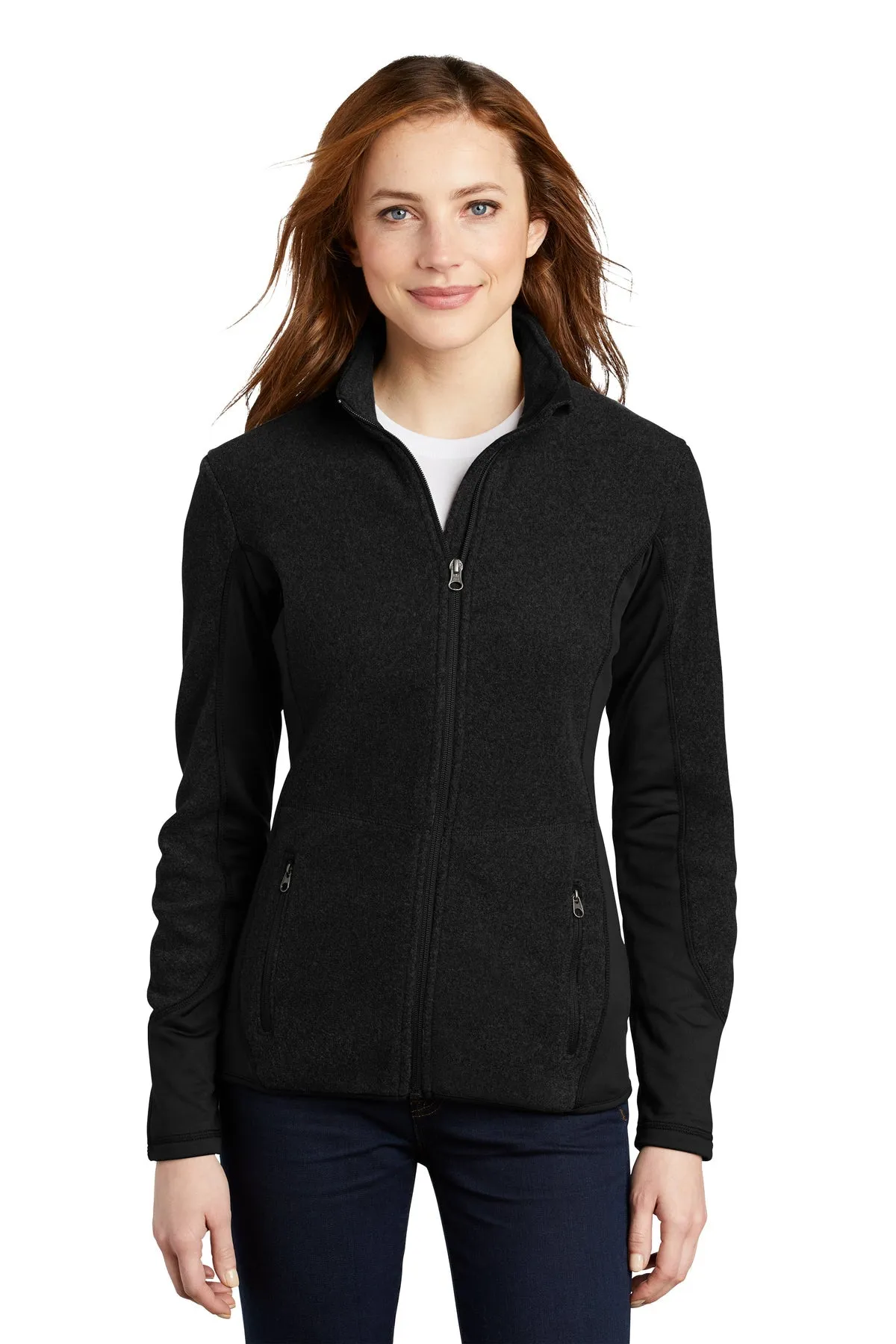 Port Authority Ladies R-Tek Pro Fleece Branded Full-Zip Jackets, Black/ Black