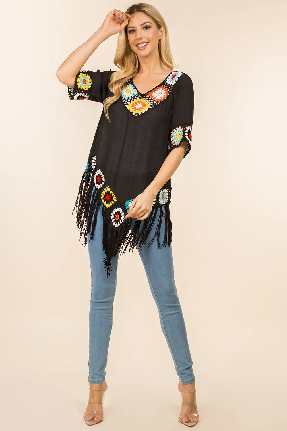 PP-4119 multi color crochet wearable with tassels