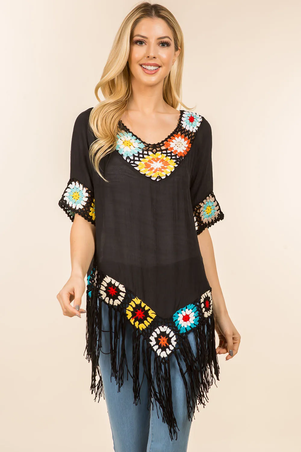 PP-4119 multi color crochet wearable with tassels