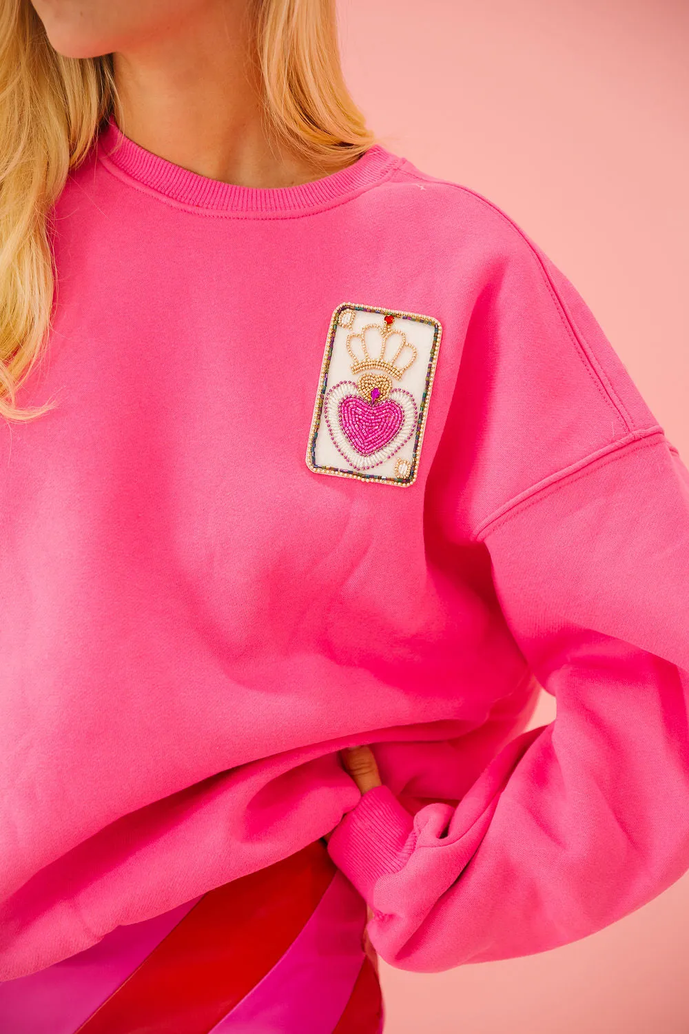 QUEEN CARD PINK PULLOVER