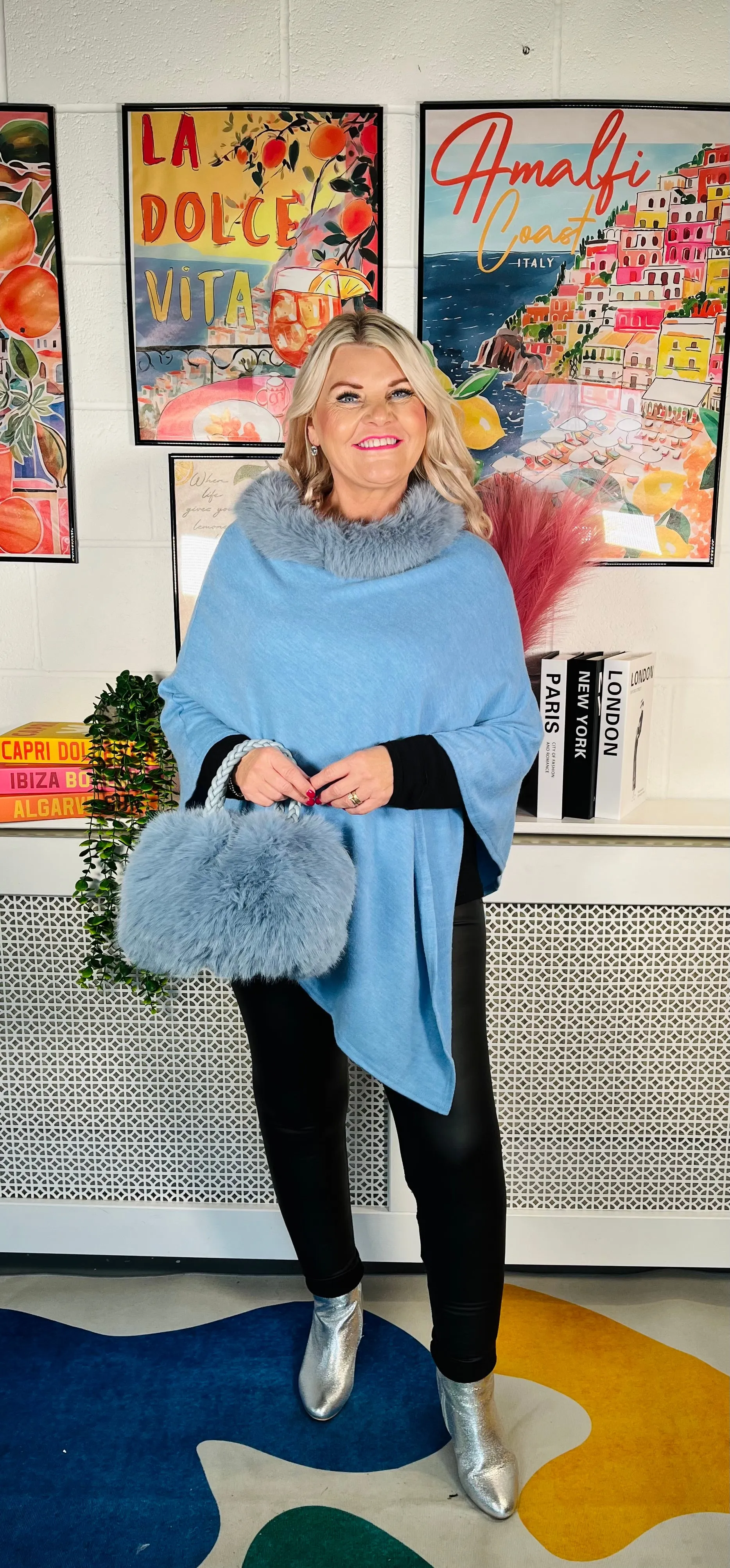 Radiant Winter Poncho - Baby Blue