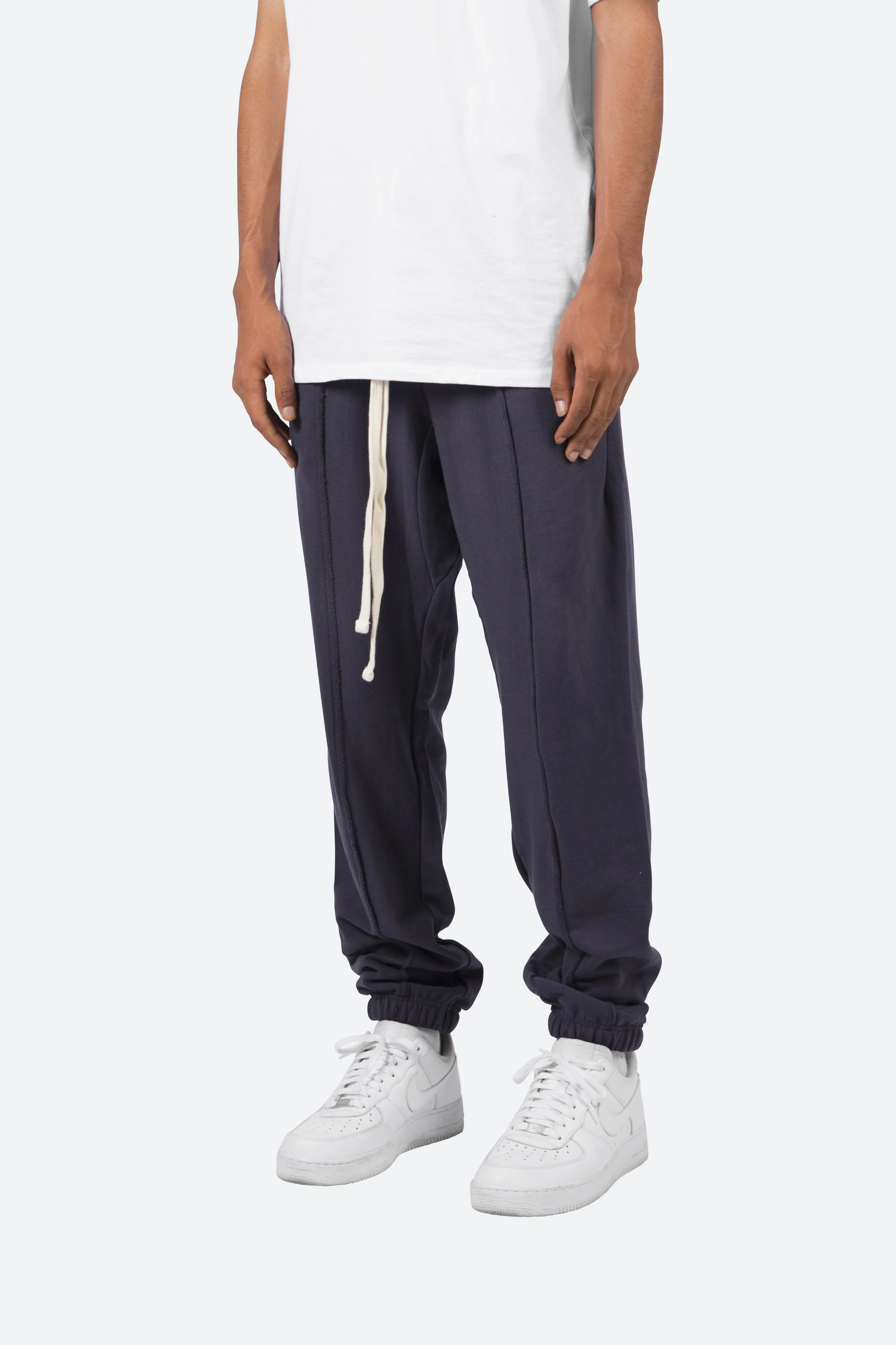 Raw Pleated Sweatpants - Navy