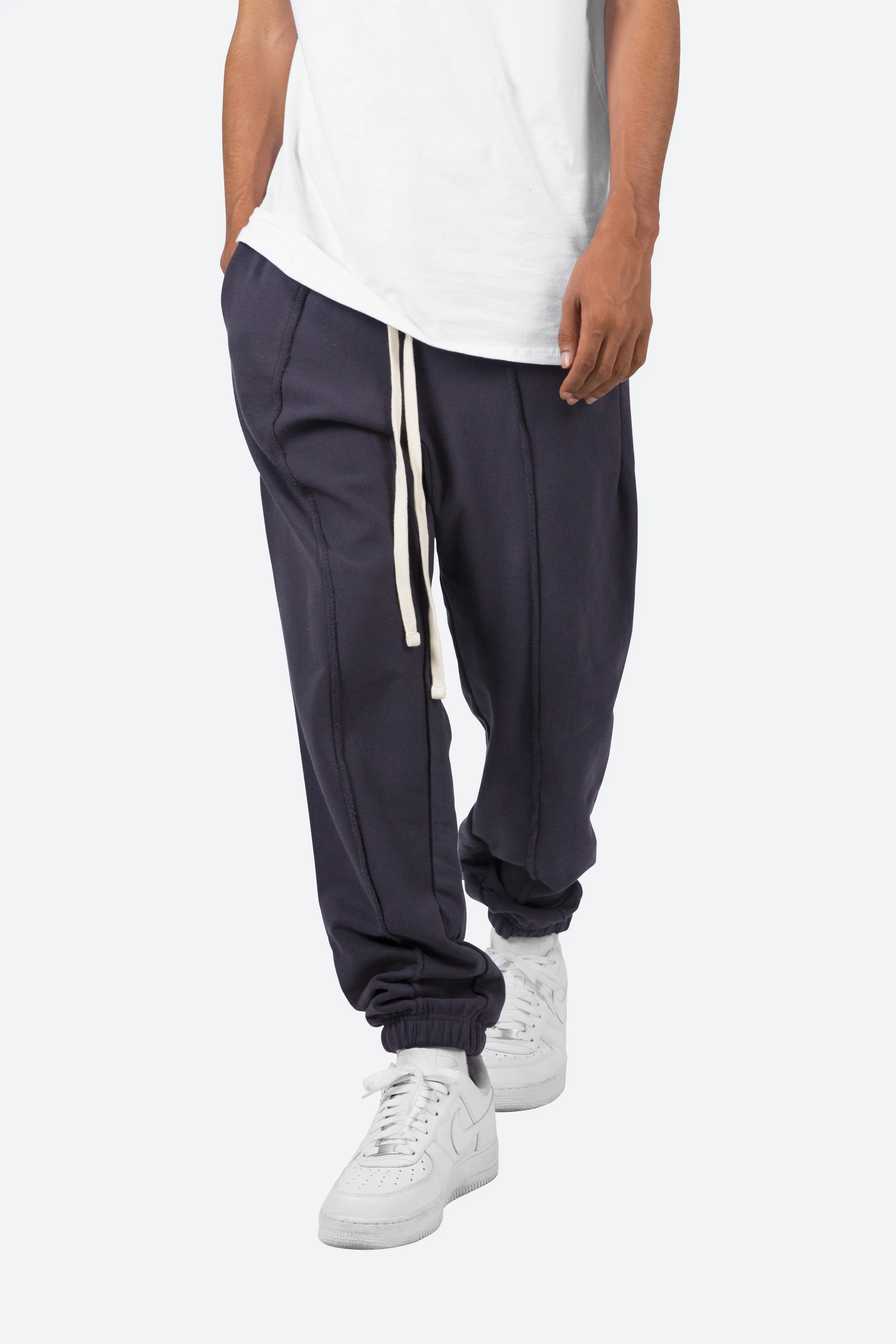 Raw Pleated Sweatpants - Navy