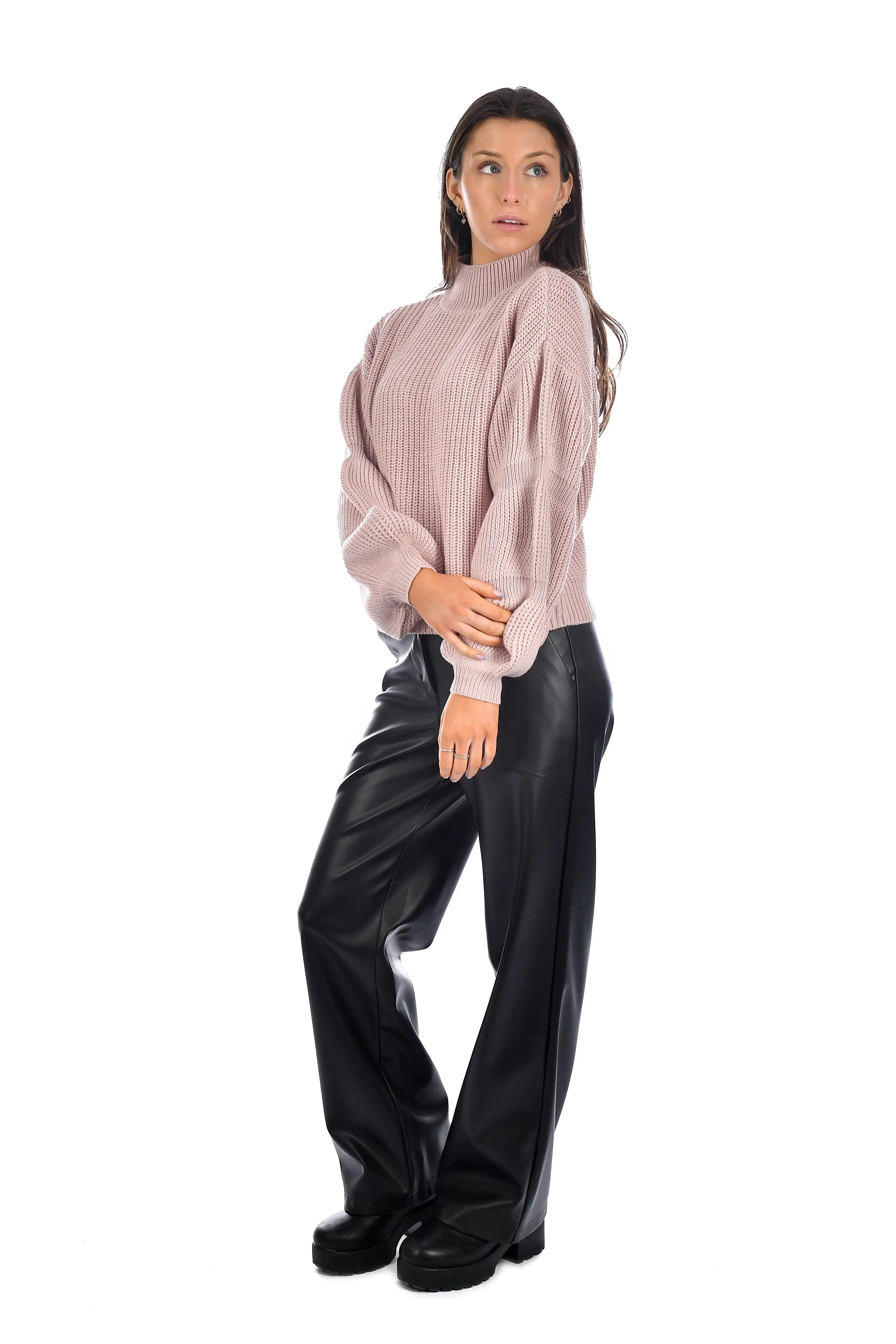 RDI Krystle Ruched Sleeve Mock Pullover