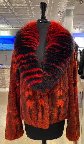 Red and Black Plucked Mink Jacket