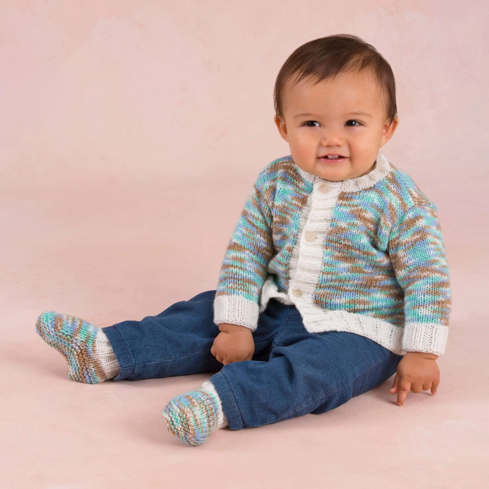 Red Heart Bouncing Boy Knit Cardigan And Booties