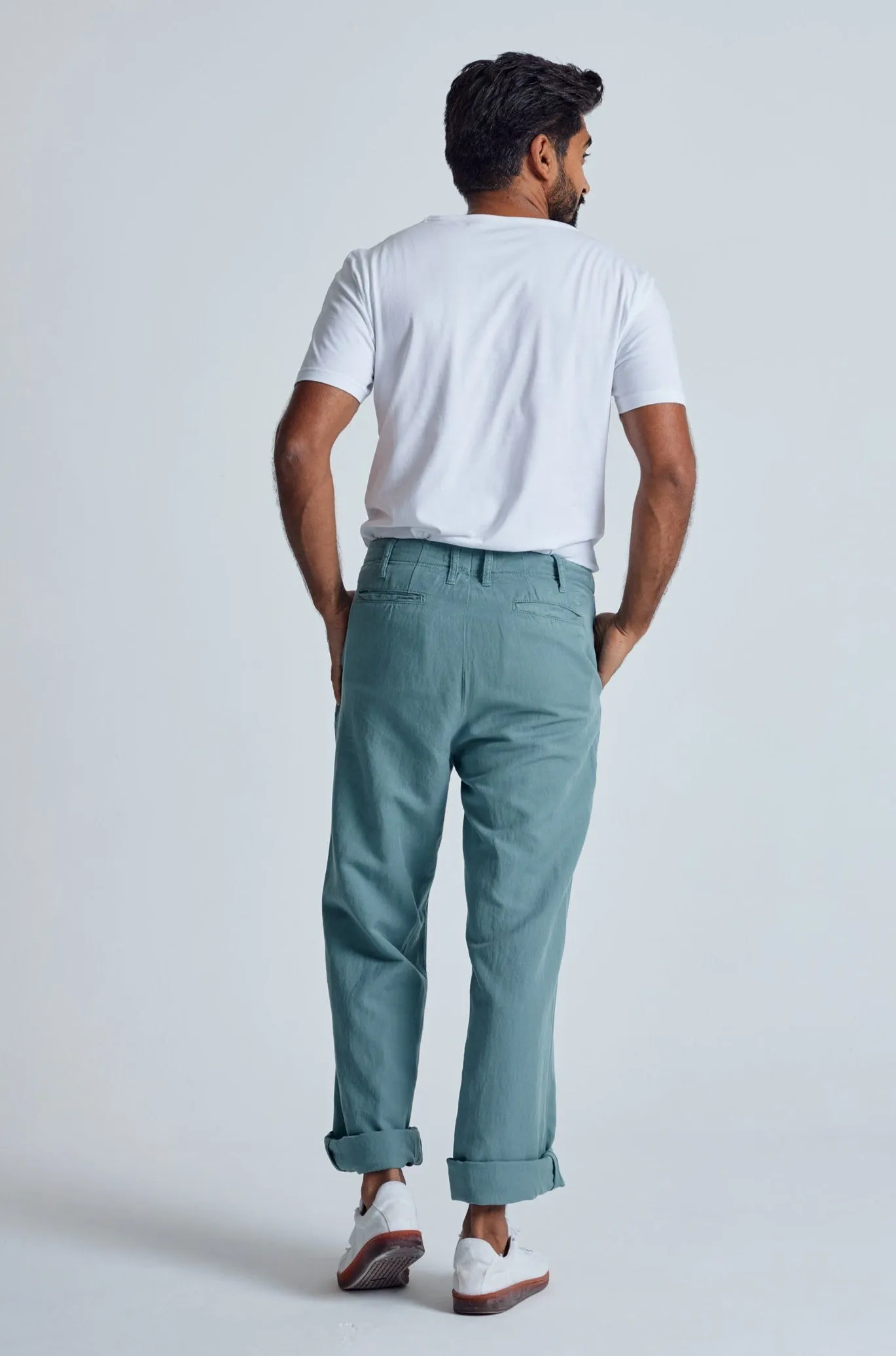 Retro-Blue The Bird Regular Fit Chino Trousers - GOTS Certified Organic Cotton and Linen