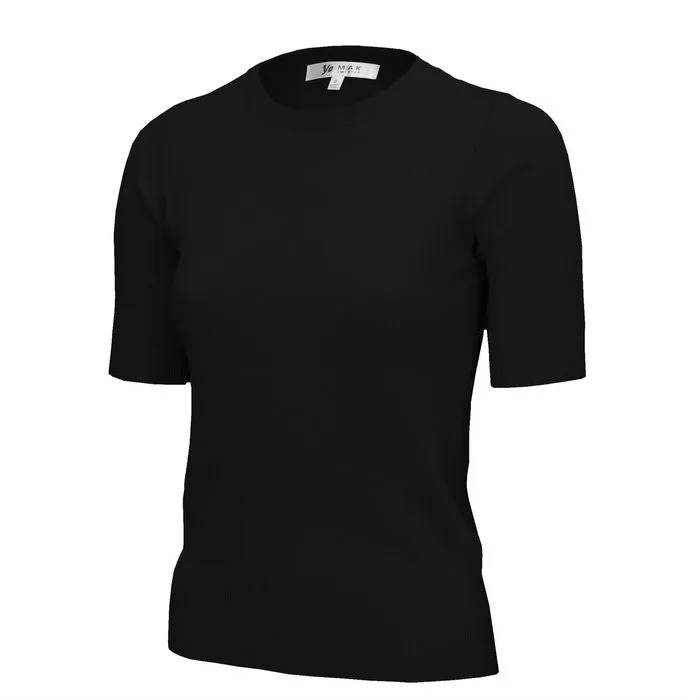 Retro Crew Neck Short Sleeve Sweater Black