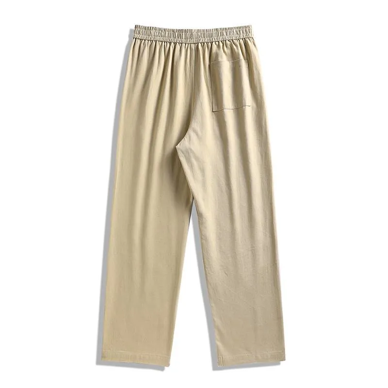 Retro Versatile Pure Cotton High Quality Tied Rope Elastic Waist Washed Sweatpant