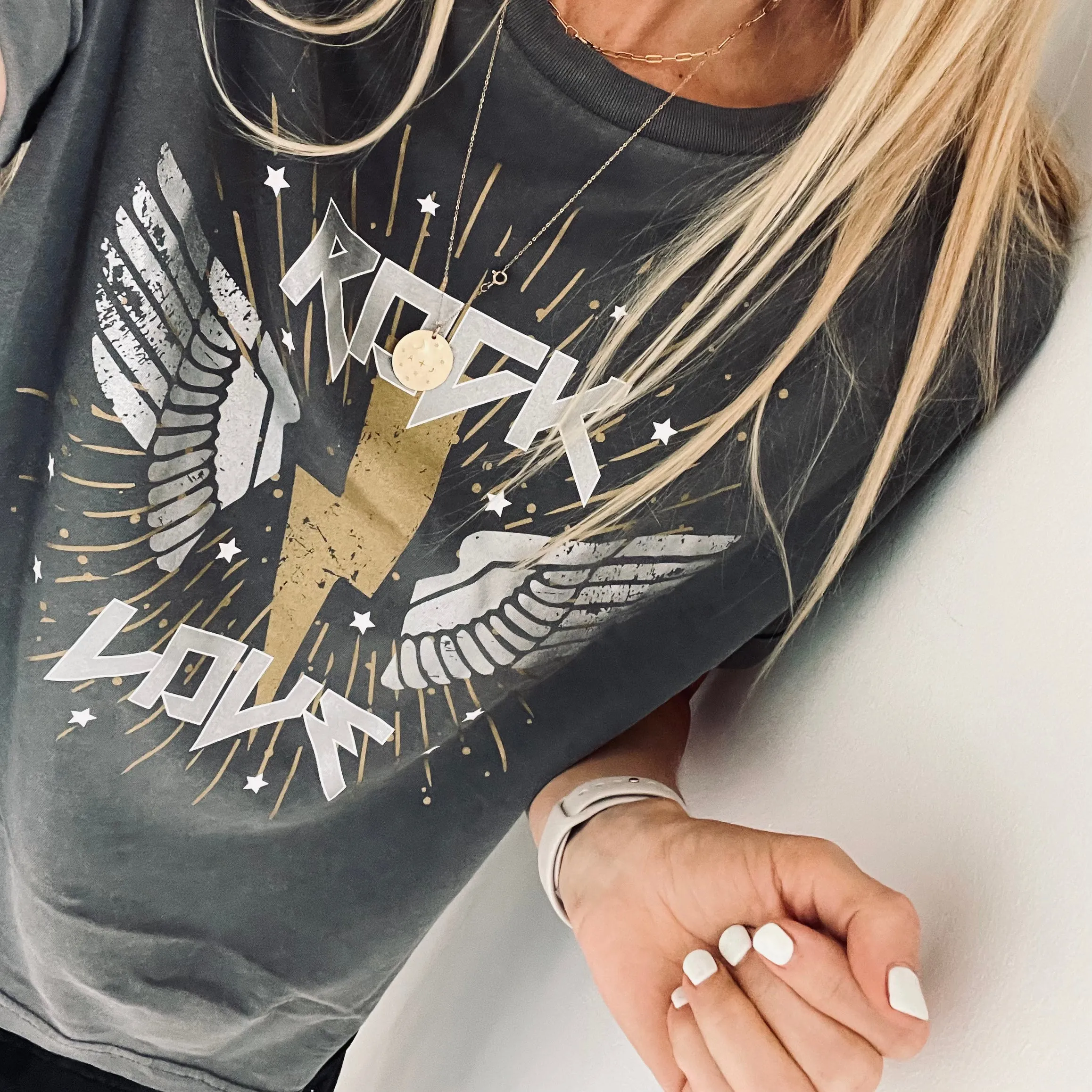 ROCK & LOVE Silver & Gold vintage tee *boxy relaxed fit*