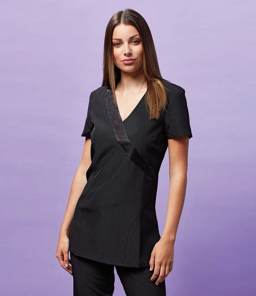 'Rose' Beauty And Spa Wrap Satin Trim Tunic | BLACK