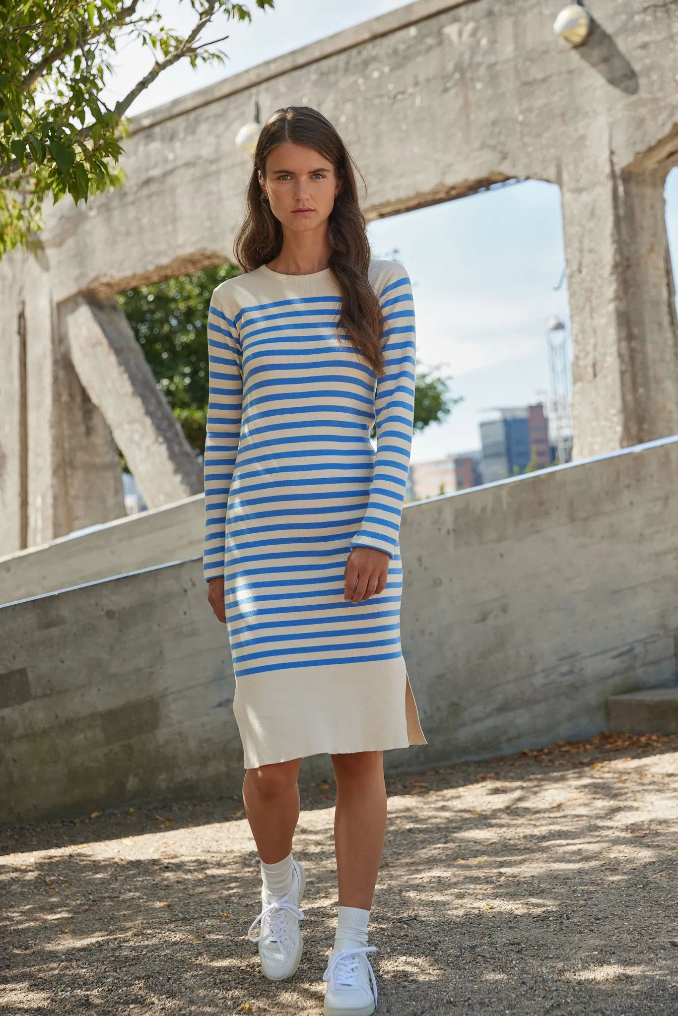 Sailor Stripe Knit Dress - Birch/Azure Blue