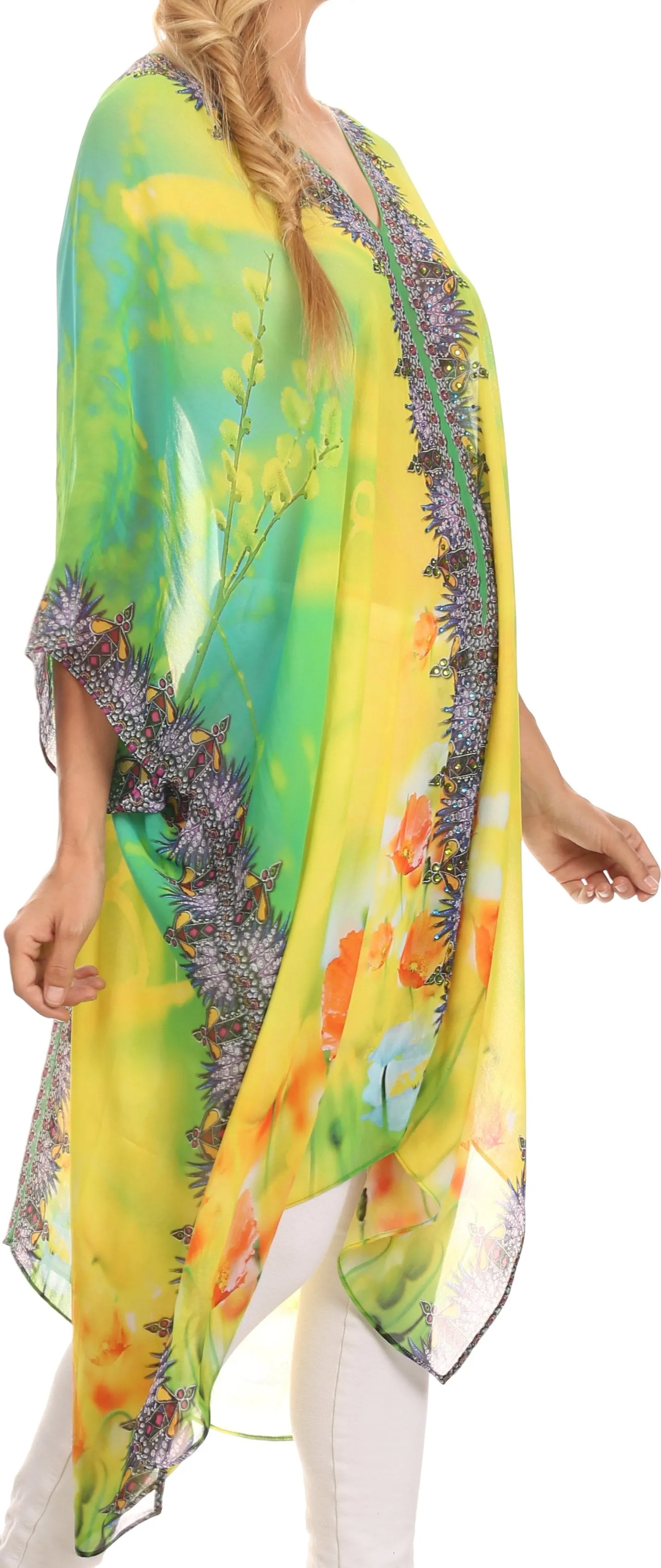 Sakkas Livi Scoop V Neck Wide Mid Length Caftan Dress / Cover Up