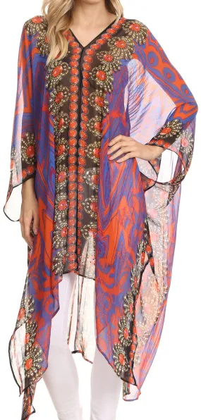 Sakkas Livi Scoop V Neck Wide Mid Length Caftan Dress / Cover Up