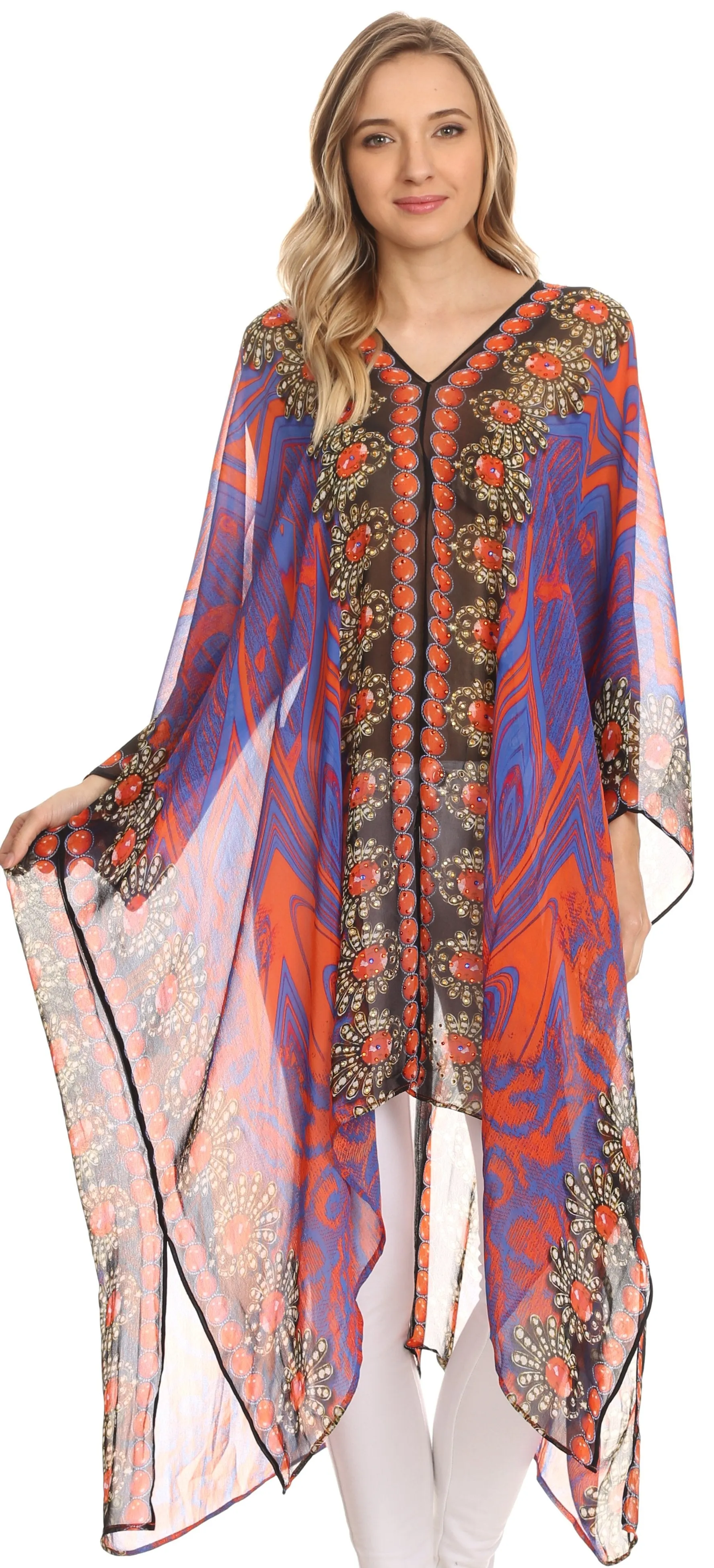 Sakkas Livi Scoop V Neck Wide Mid Length Caftan Dress / Cover Up