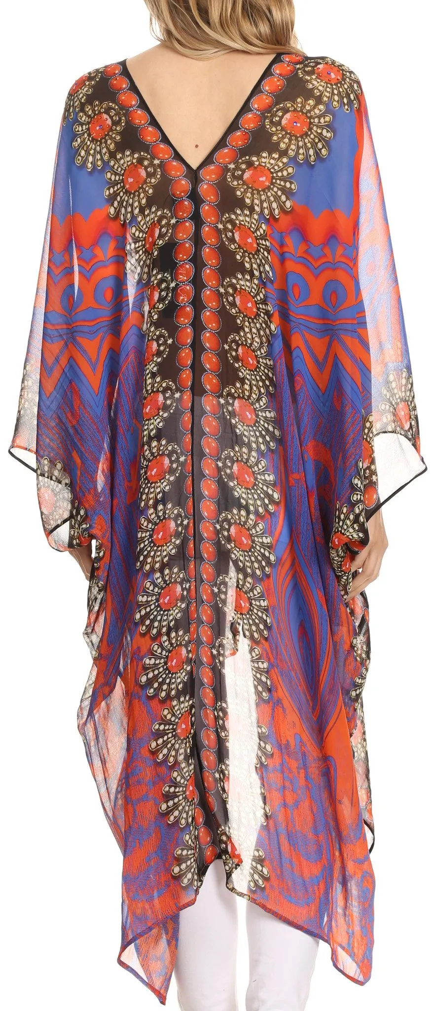 Sakkas Livi Scoop V Neck Wide Mid Length Caftan Dress / Cover Up