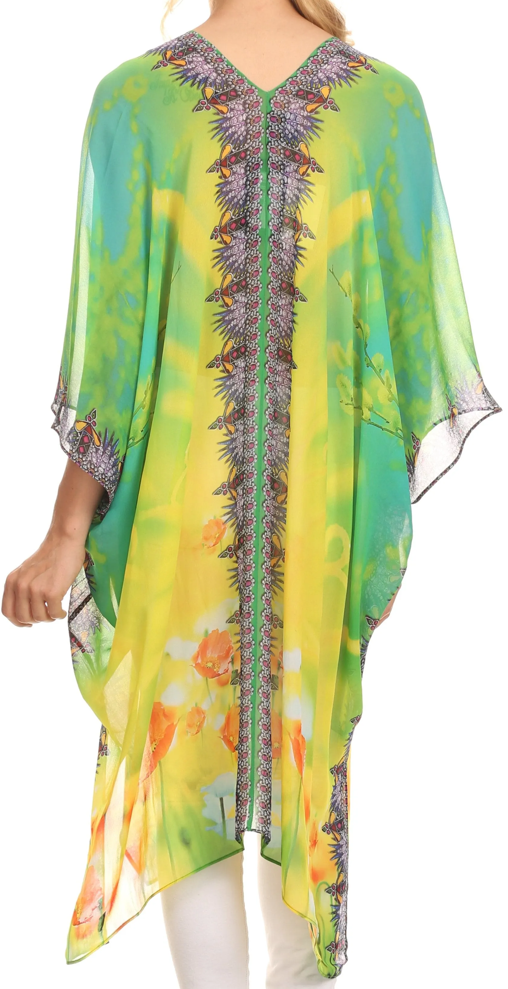 Sakkas Livi Scoop V Neck Wide Mid Length Caftan Dress / Cover Up