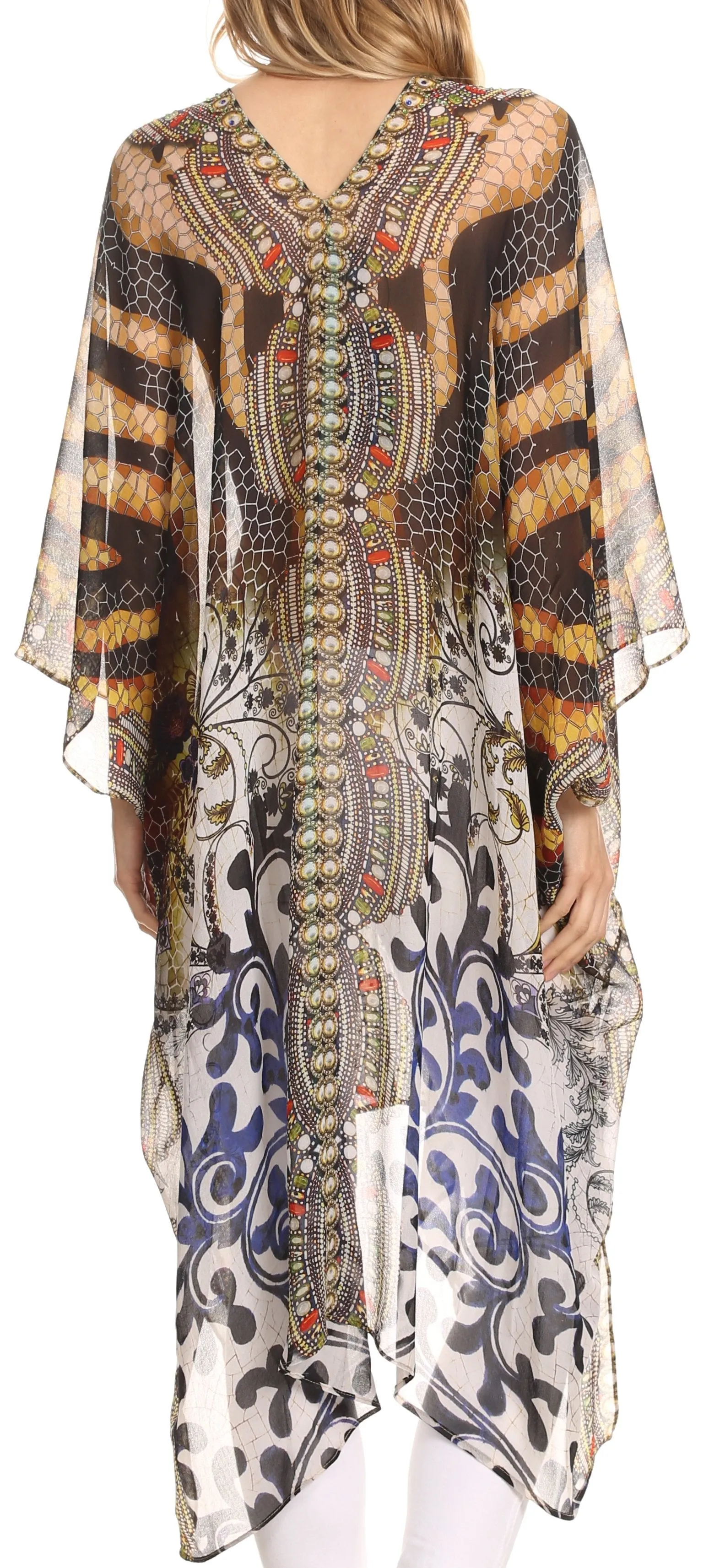 Sakkas Livi Scoop V Neck Wide Mid Length Caftan Dress / Cover Up