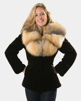 Sheared Mink Fur Jacket with Golden Island Fox Collar