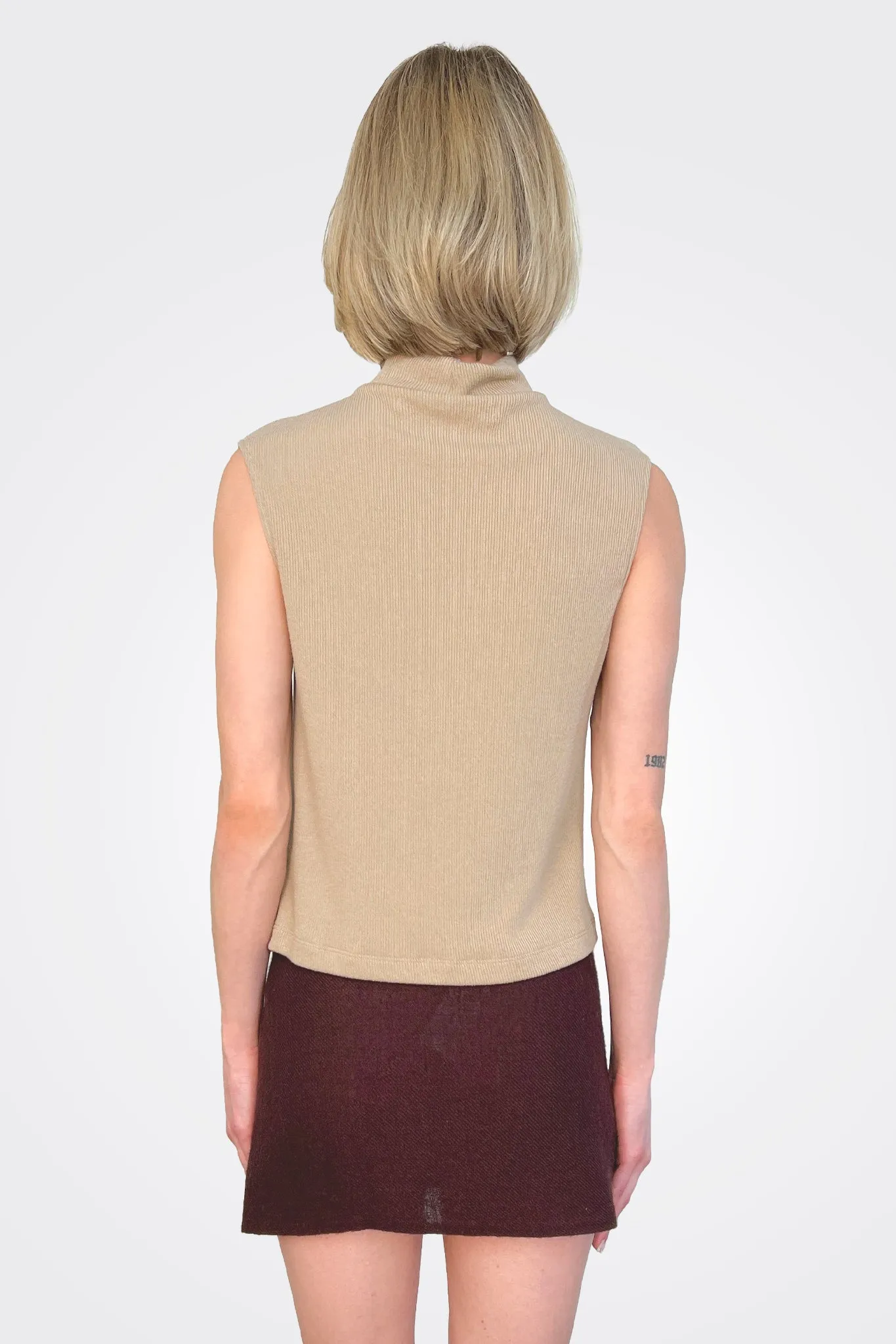 Sleeveless Knit Turtleneck Top - Khaki