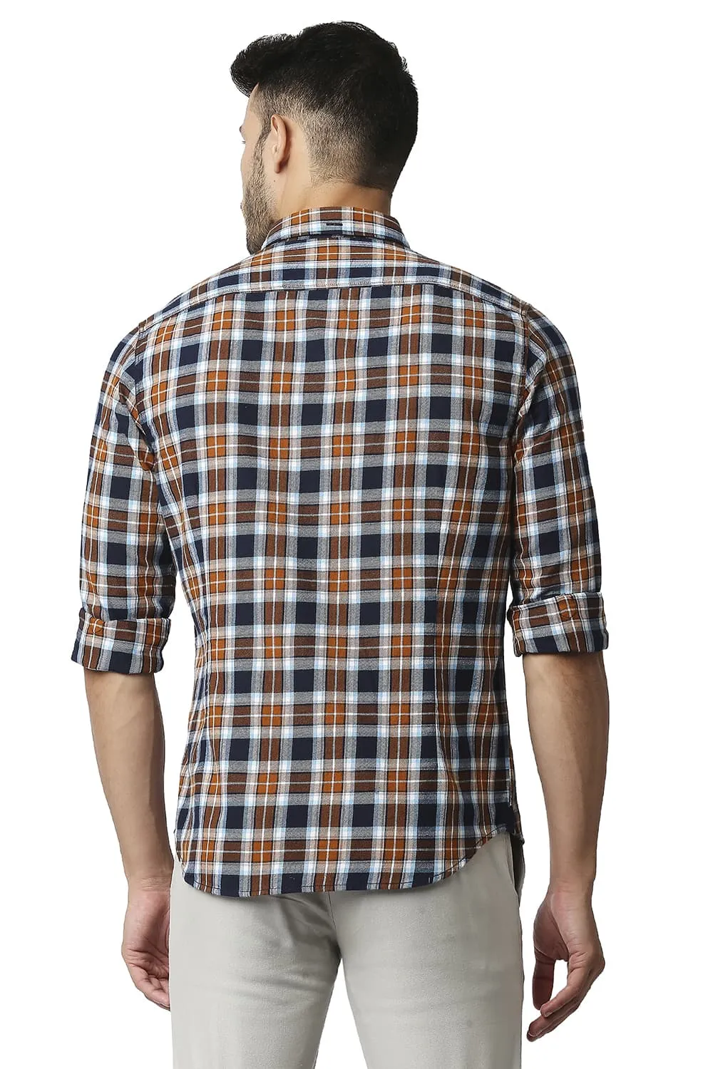 Slim Fit Brushed Twill Checks Shirt