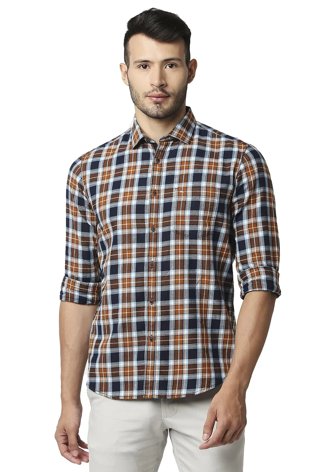 Slim Fit Brushed Twill Checks Shirt