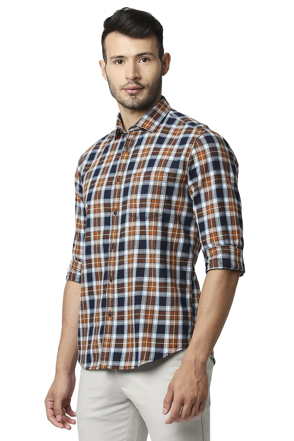 Slim Fit Brushed Twill Checks Shirt